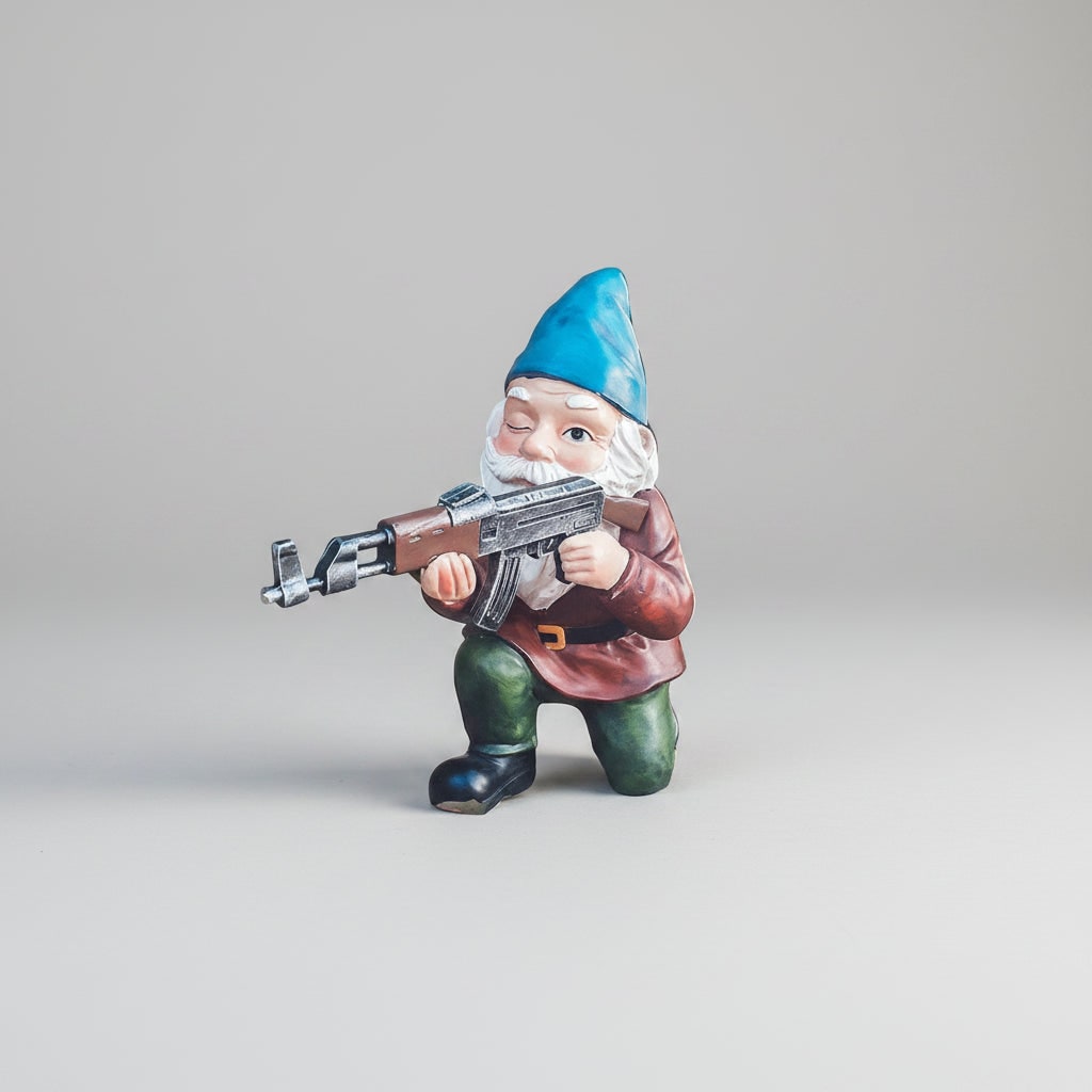 Halloween Funny Garden Gnome and Lawn Yard Decoration with Assault Rifle Black