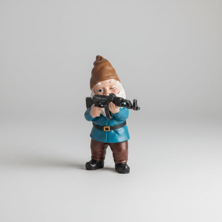 Halloween Funny Garden Gnome and Lawn Yard Decoration with Assault Rifle Black