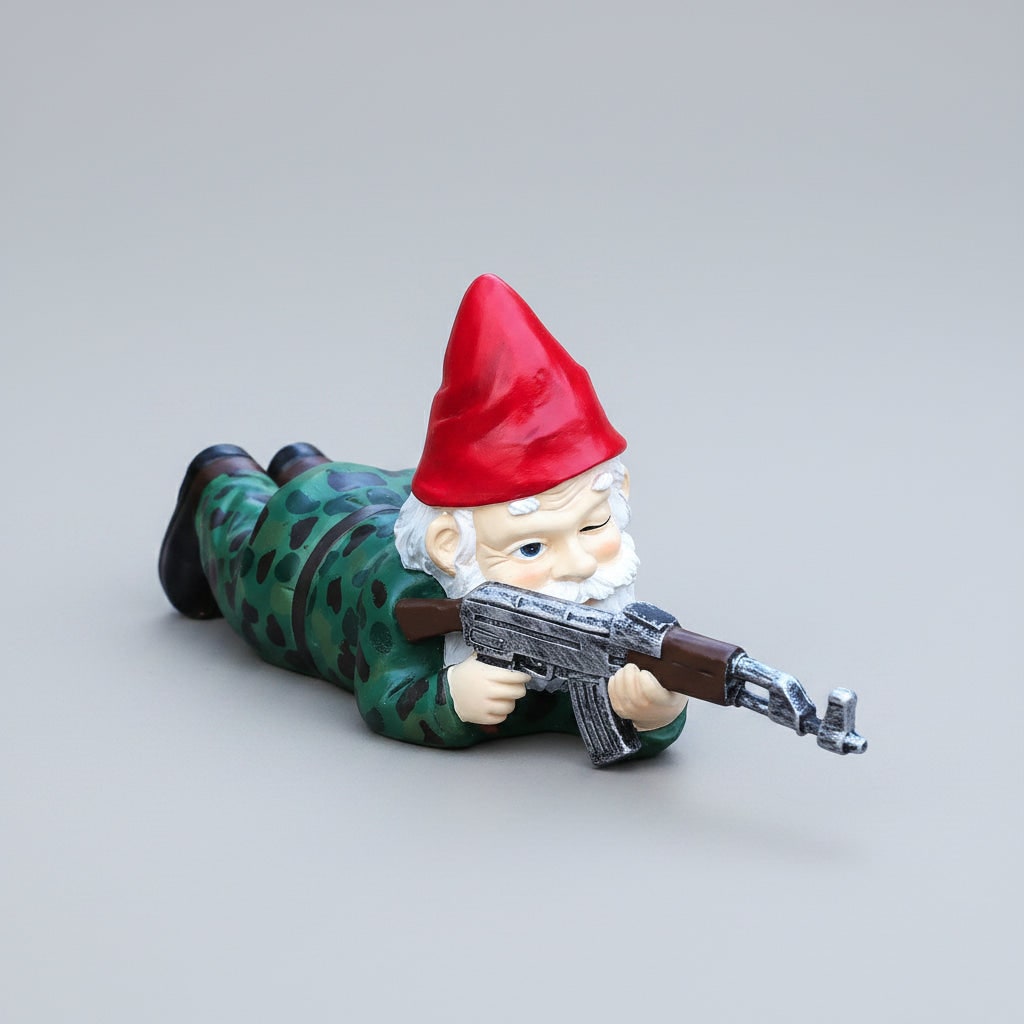 Halloween Funny Garden Gnome and Lawn Yard Decoration with Assault Rifle Black