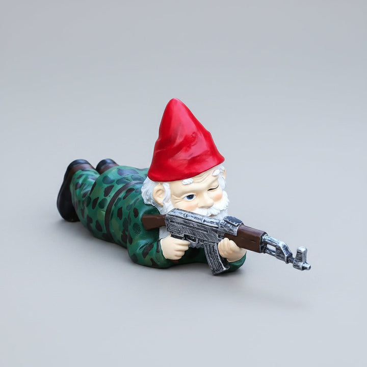 Halloween Funny Garden Gnome and Lawn Yard Decoration with Assault Rifle Black