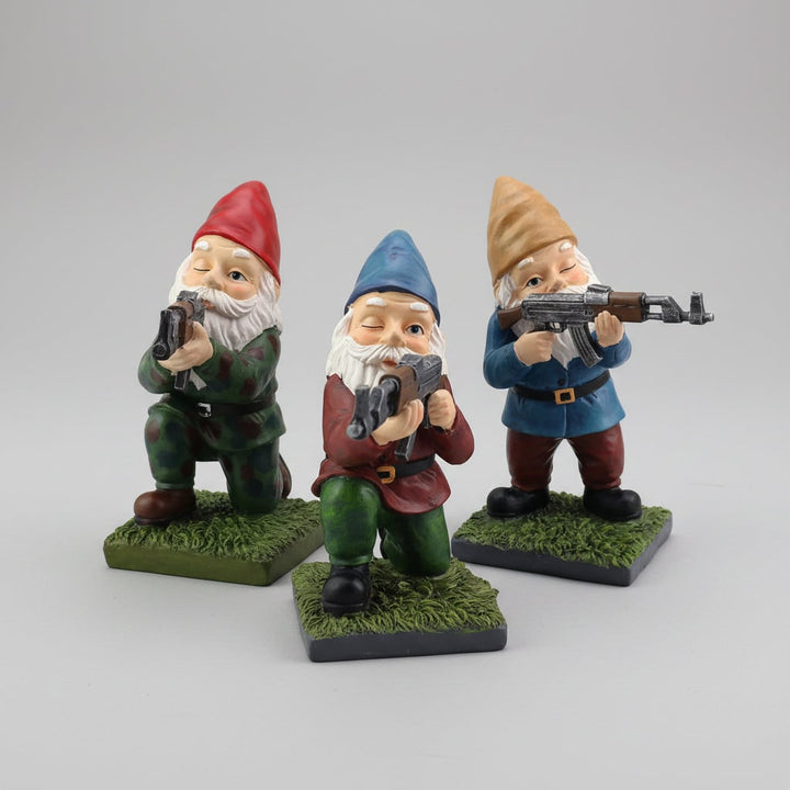 Halloween Funny Garden Gnome and Lawn Yard Decoration with Assault Rifle Black