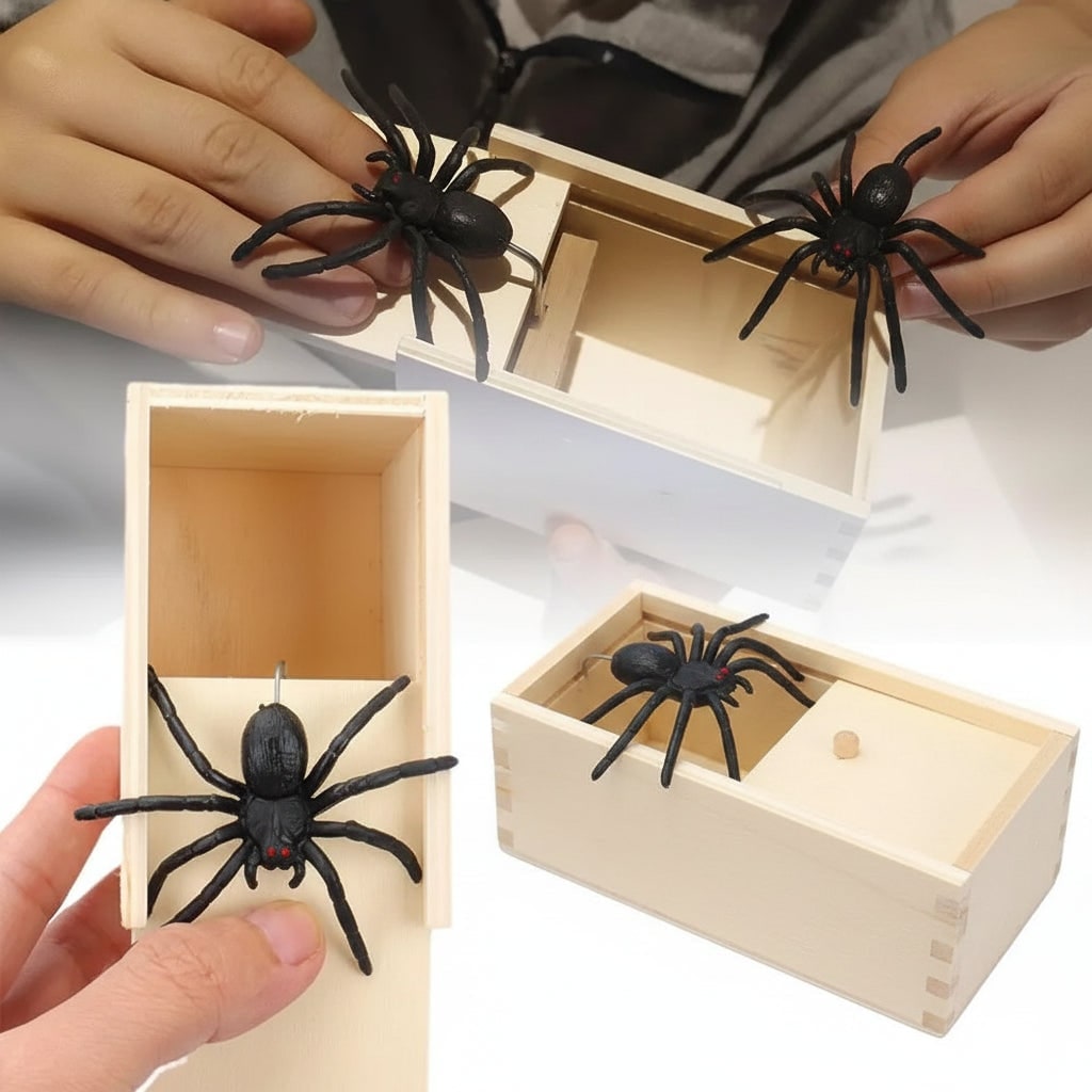 Halloween Gag Gift Prank Box with Pop-Up Spider Surprise for Party Tricks and Practical Jokes