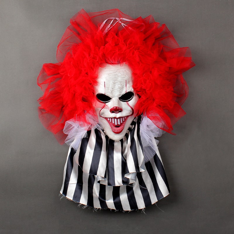 Halloween Garage Door Cover and Indoor Wall Decoration with Scary Clown Face and Red Tulle Hair
