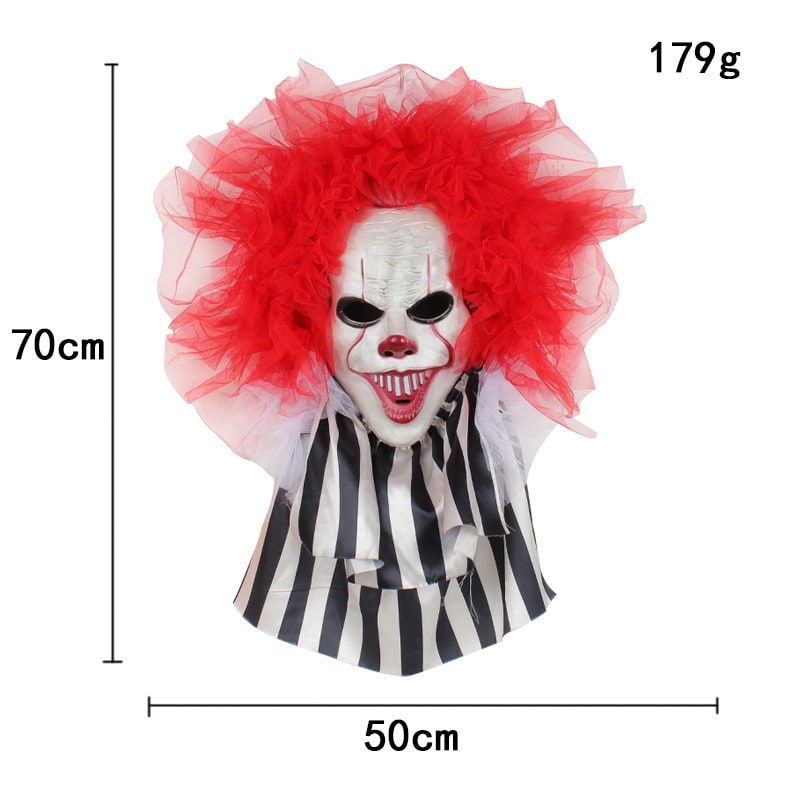 Halloween Garage Door Cover and Indoor Wall Decoration with Scary Clown Face and Red Tulle Hair