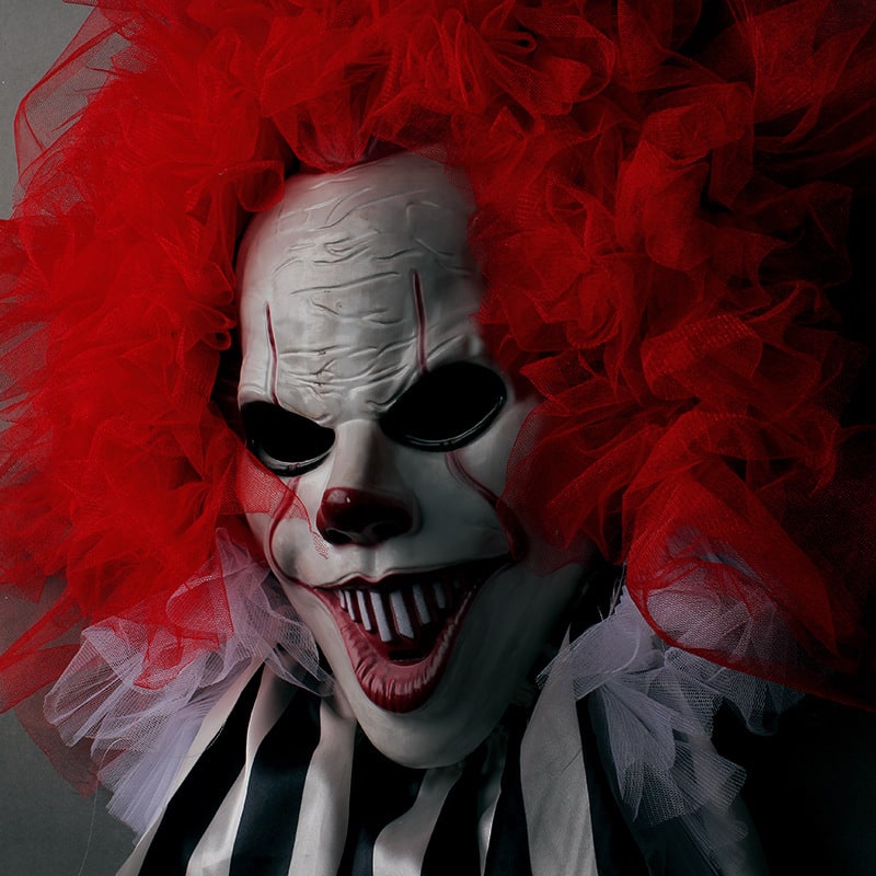 Halloween Garage Door Cover and Indoor Wall Decoration with Scary Clown Face and Red Tulle Hair