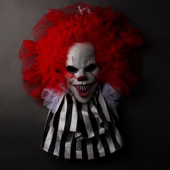 Halloween Garage Door Cover and Indoor Wall Decoration with Scary Clown Face and Red Tulle Hair