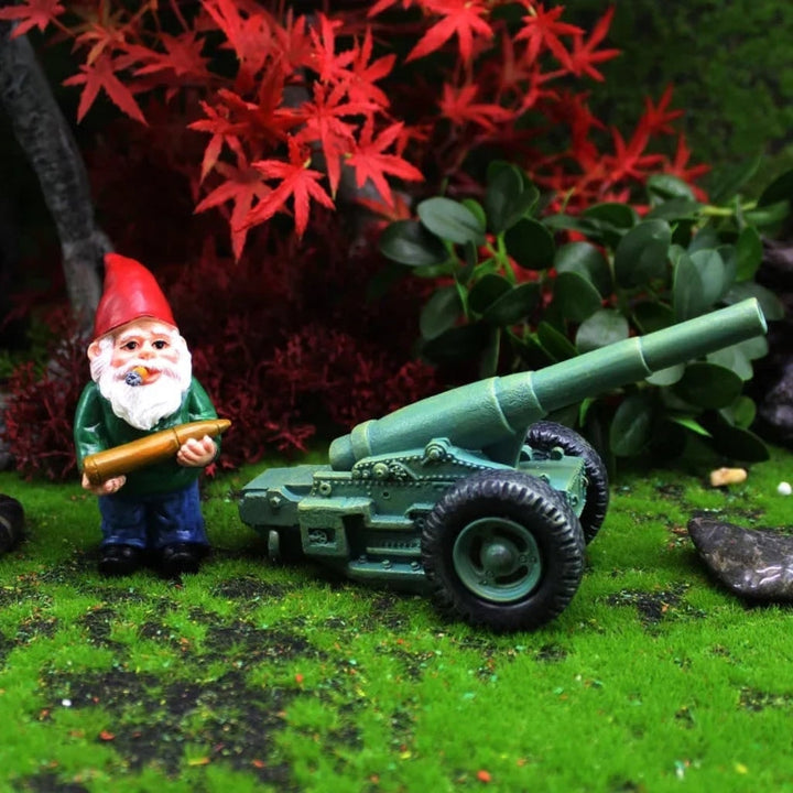 Halloween Garden Gnome Figurine and Cannon Resin Statue Set with Funny Smoking Design
