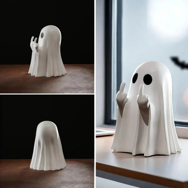 Halloween Ghost Decor Figurine with Middle Finger Gesture for Table and Spooky Party Decoration