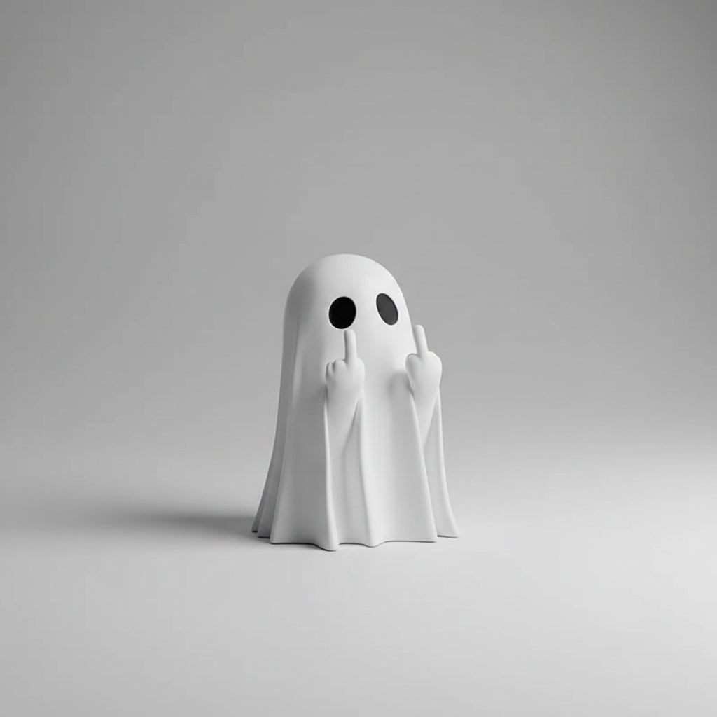 Halloween Ghost Decor Figurine with Middle Finger Gesture Tabletop Statue Face Pumpkin Carve