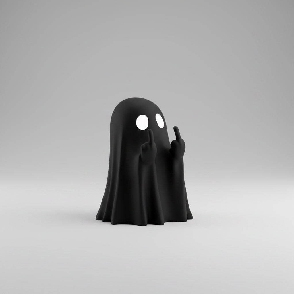 Halloween Ghost Decor Figurine with Middle Finger Gesture Tabletop Statue Face Pumpkin Carve