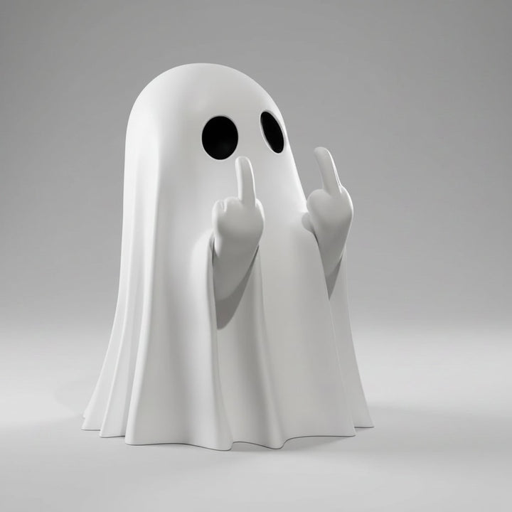 Halloween Ghost Decor Figurine with Middle Finger Gesture Tabletop Statue Face Pumpkin Carve
