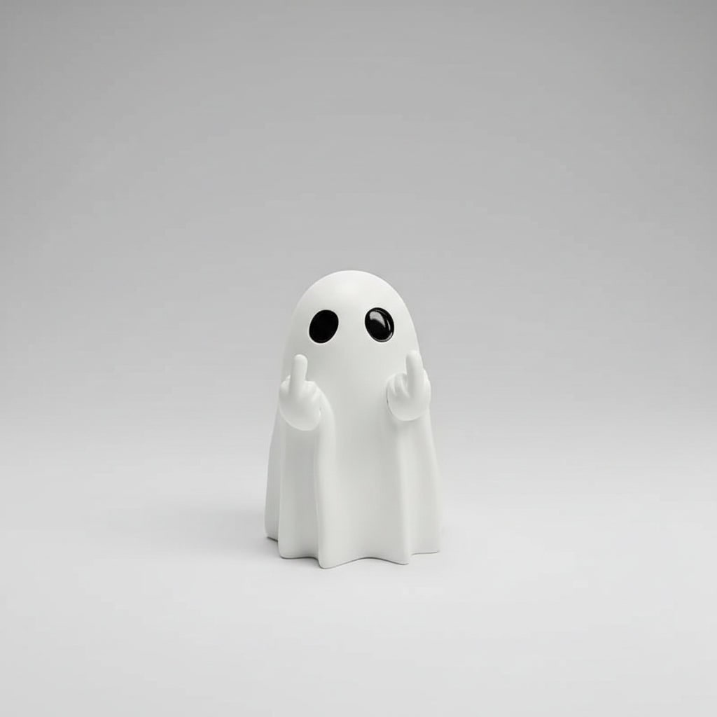 Halloween Ghost Decor Figurine with Middle Finger Gesture Tabletop Statue Face Pumpkin Carve