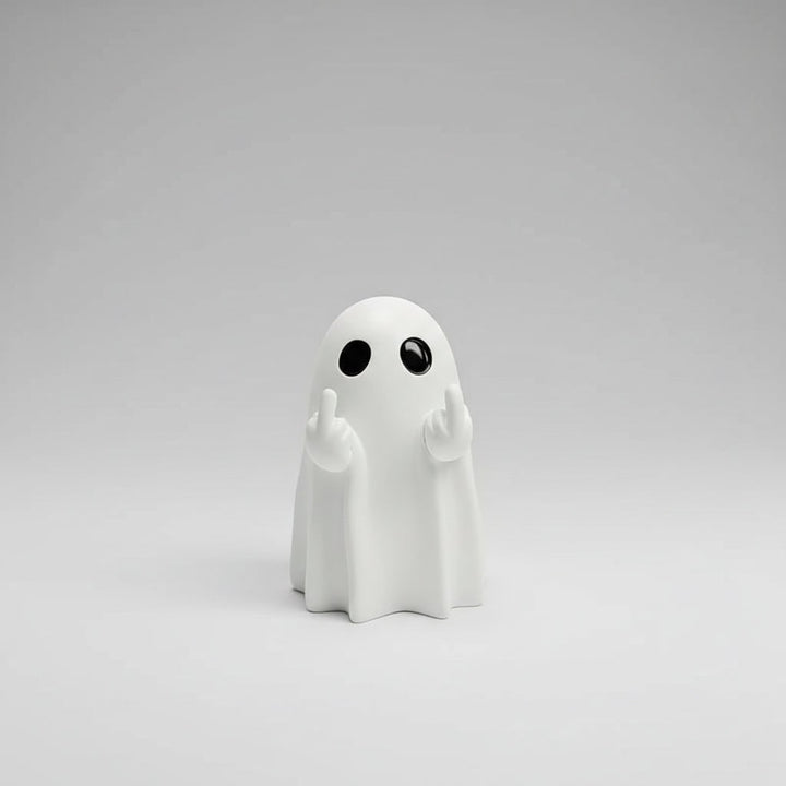 Halloween Ghost Decor Figurine with Middle Finger Gesture Tabletop Statue Face Pumpkin Carve