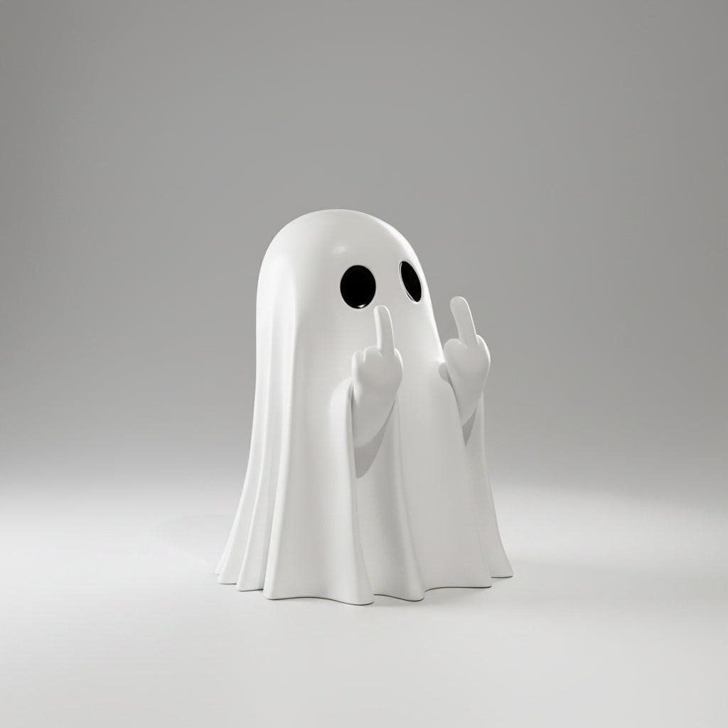 Halloween Ghost Decor Figurine with Middle Finger Gesture Tabletop Statue Face Pumpkin Carve