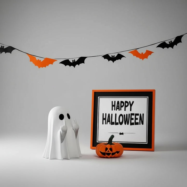 Halloween Ghost Decor Figurine with Middle Finger Gesture Tabletop Statue Face Pumpkin Carve