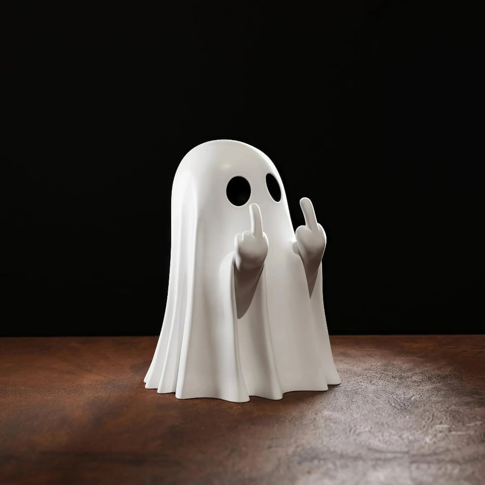 Halloween Ghost Decorations Figurine with Middle Finger Gesture and Resin Base for Tabletop Display