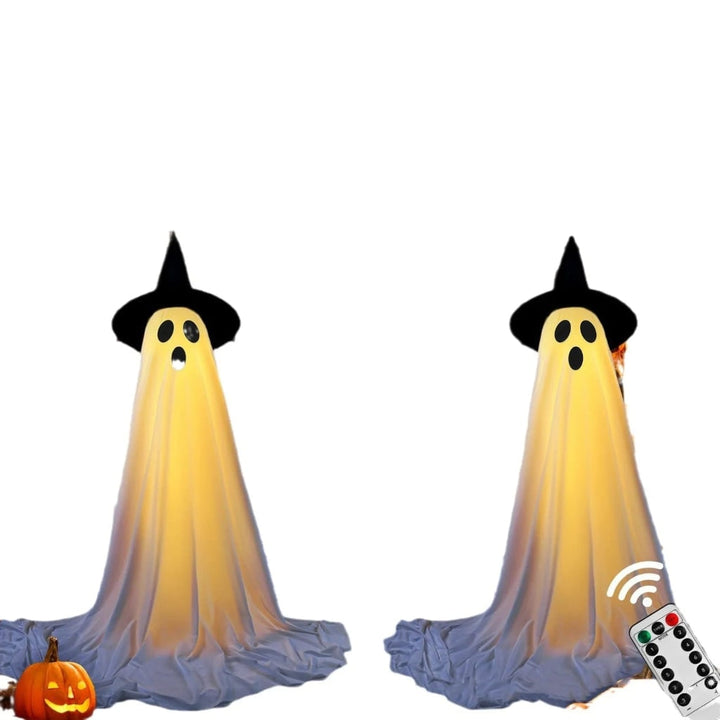 Halloween Ghost Decorations Outdoor with LED Lights and Witch Hats for Yard and Party Display