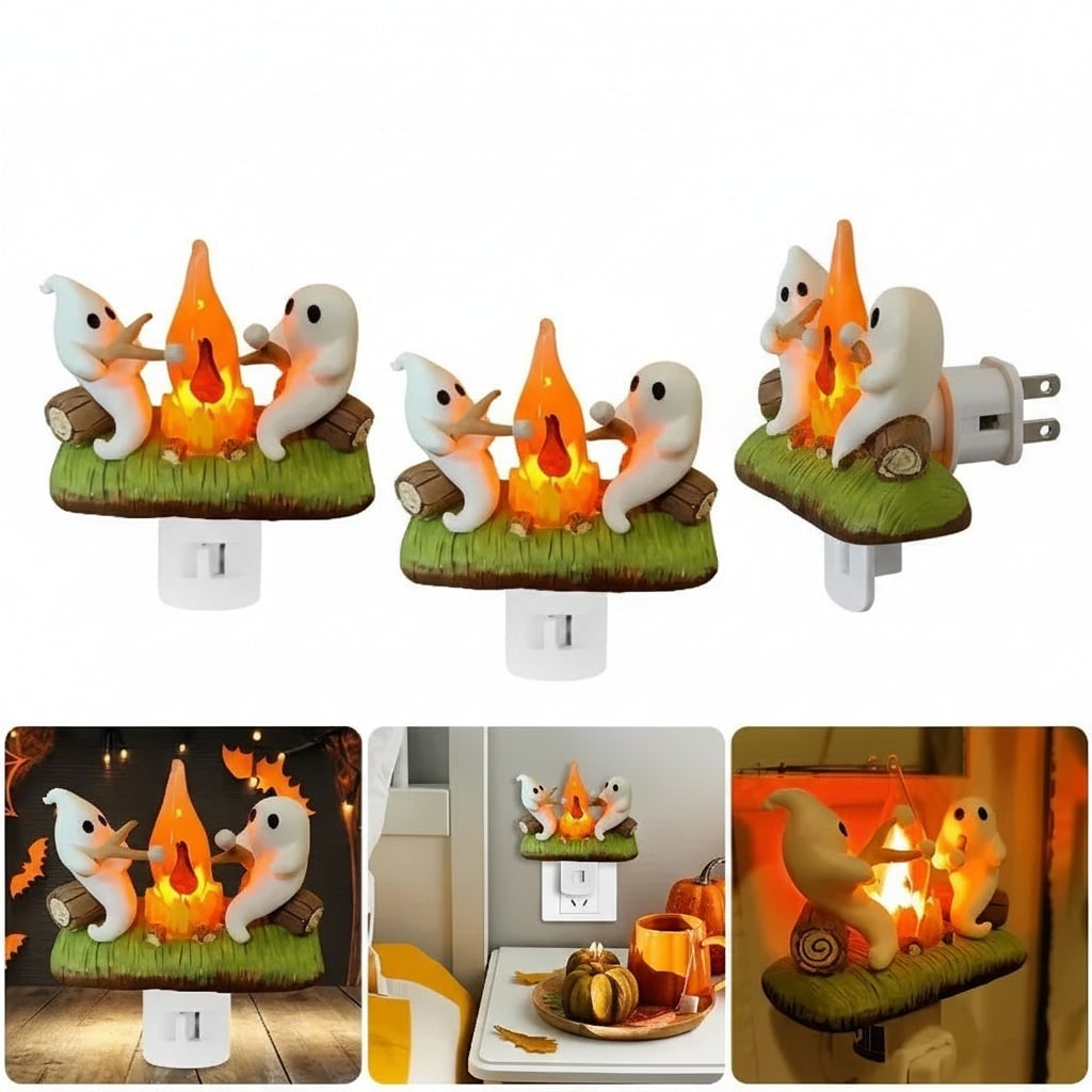 Halloween Ghost Night Light LED -In with Campfire Design and Warm Glow for Room