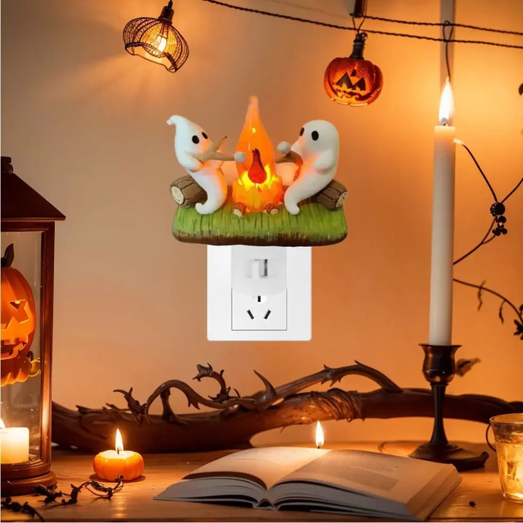 Halloween Ghost Night Light LED -In with Campfire Design and Warm Glow for Room