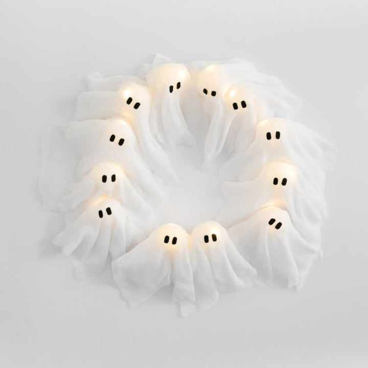 Halloween Ghost Wreath with LED Lights for Door and Outdoor Decoration Fall