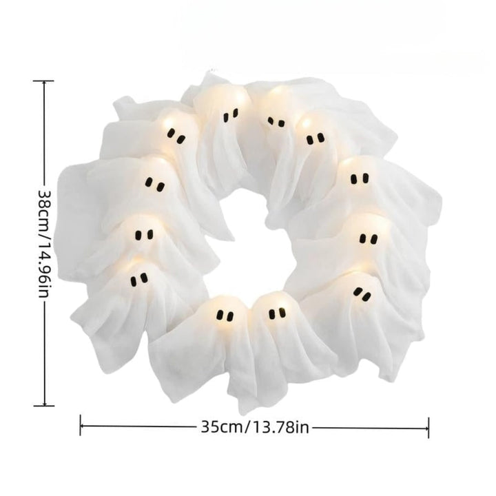 Halloween Ghost Wreath with LED Lights for Door and Outdoor Decoration Fall