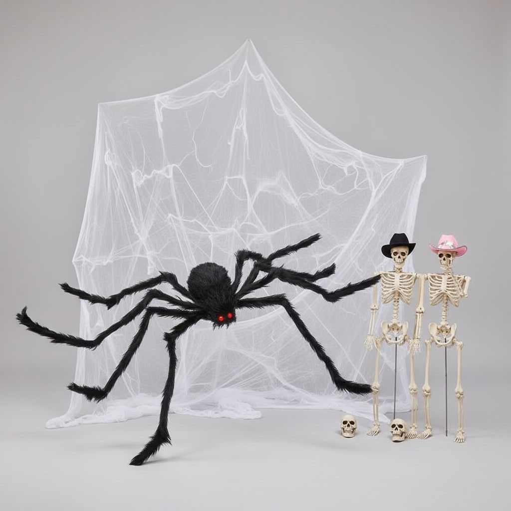 Halloween Giant Spider Decoration with Poseable Legs and Web for Outdoor Yard Party Haunted House