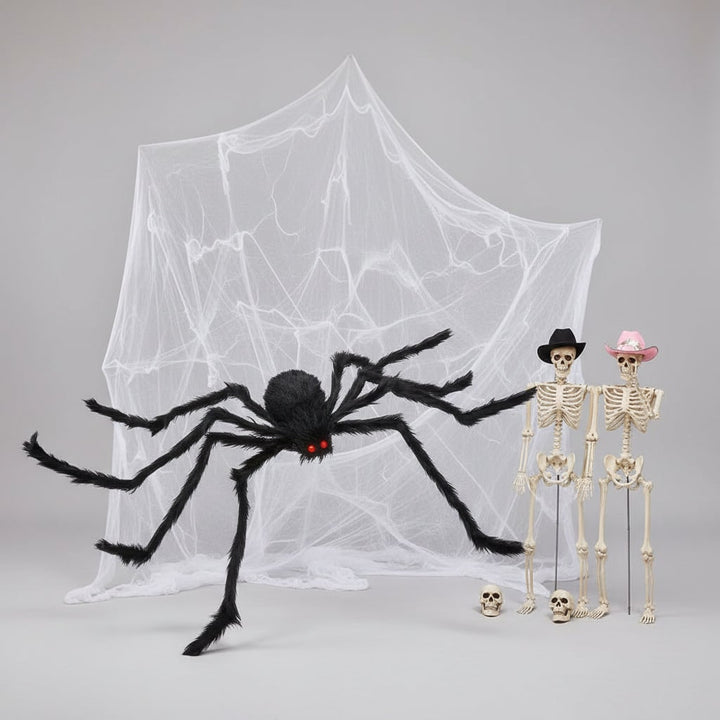 Halloween Giant Spider Decoration with Poseable Legs and Web for Outdoor Yard Party Haunted House