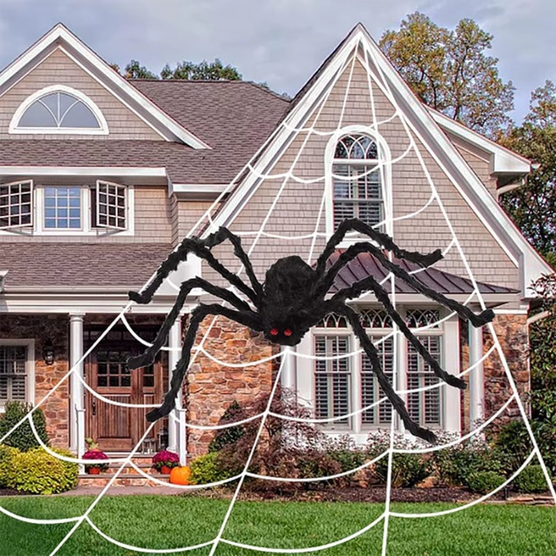 Halloween Giant Spider Decoration with Web for Outdoor Yard Party Prop