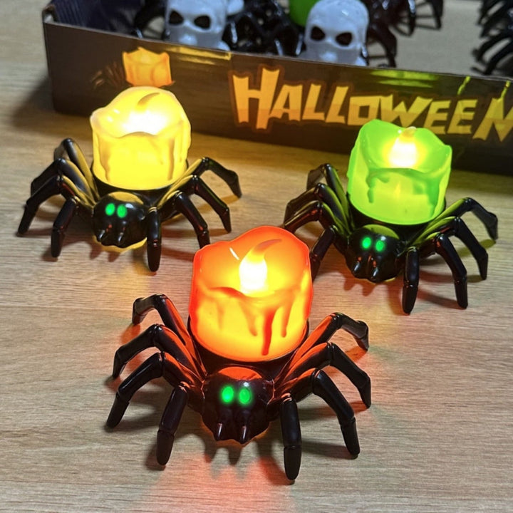 Halloween Giant Spider Lights with LED Glowing Eyes and Candle Flame for Party Decoration