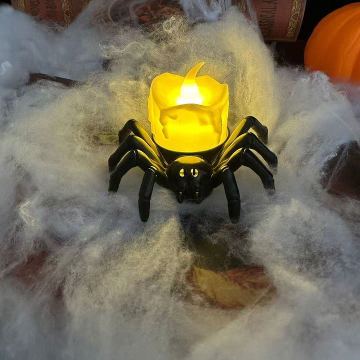 Halloween Giant Spider Lights with LED Glowing Eyes and Candle Flame for Party Decoration