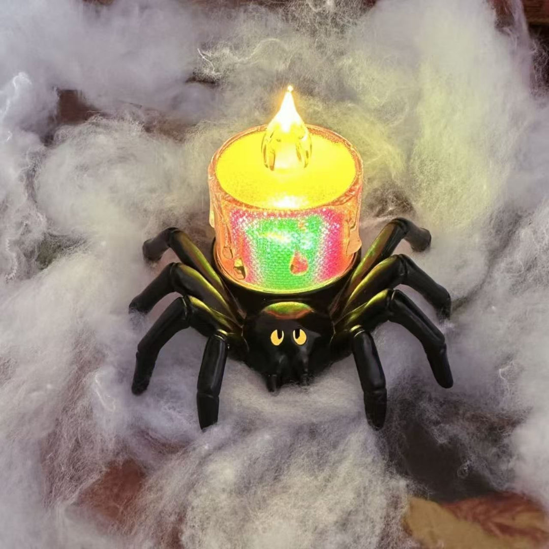 Halloween Giant Spider Lights with LED Glowing Eyes and Candle Flame for Party Decoration