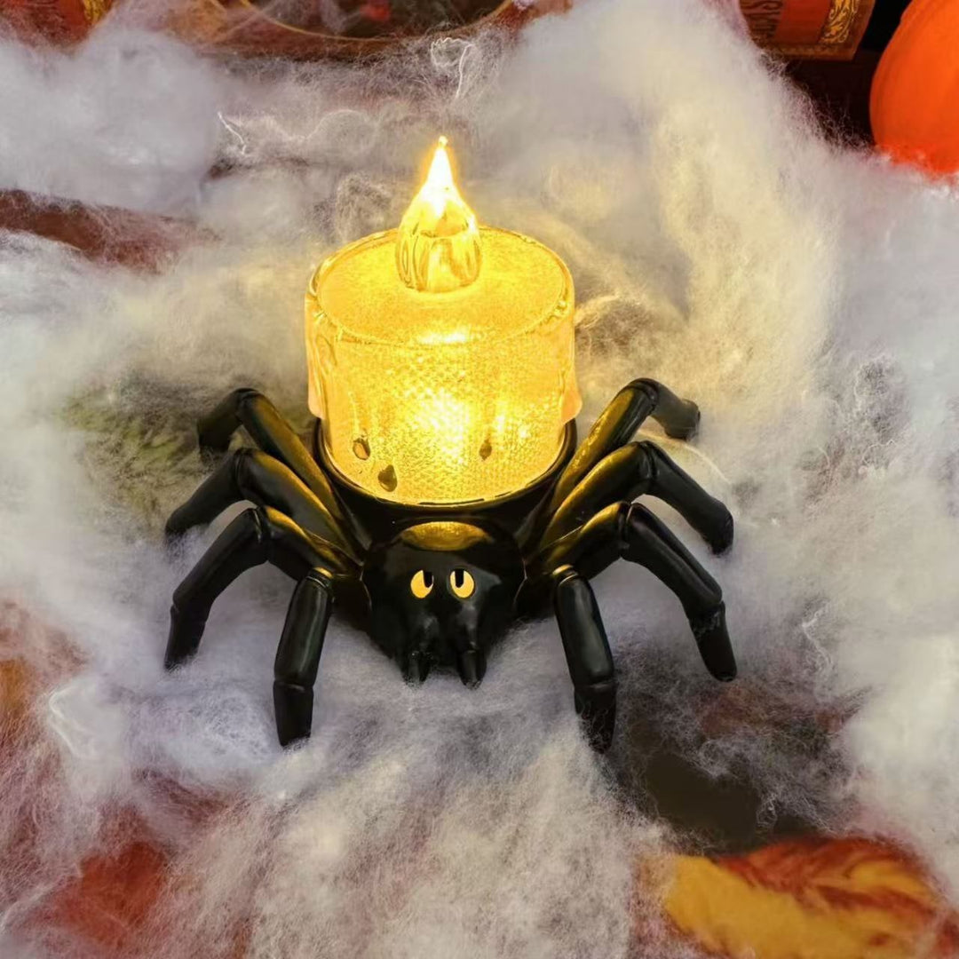 Halloween Giant Spider Lights with LED Glowing Eyes and Candle Flame for Party Decoration