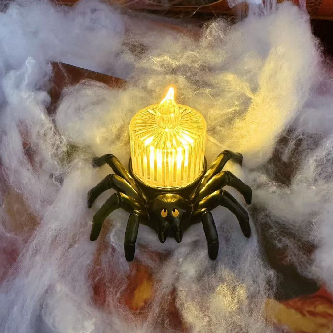 Halloween Giant Spider Lights with LED Glowing Eyes and Candle Flame for Party Decoration