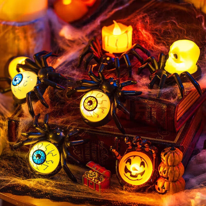 Halloween Giant Spider Lights with LED Glowing Eyes and Candle Flame for Party Decoration