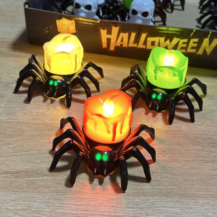 Halloween Giant Spider Lights with LED Glowing Eyes and Candle Flame for Party Decoration