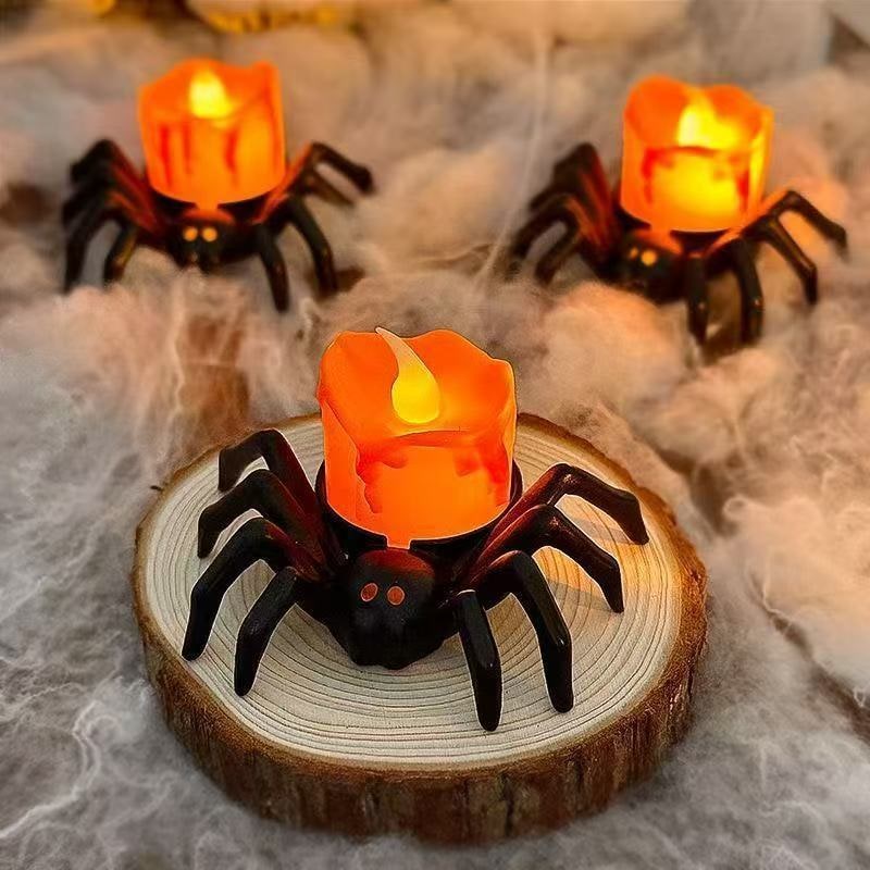 Halloween Giant Spider Lights with LED Glowing Eyes and Candle Flame for Party Decoration