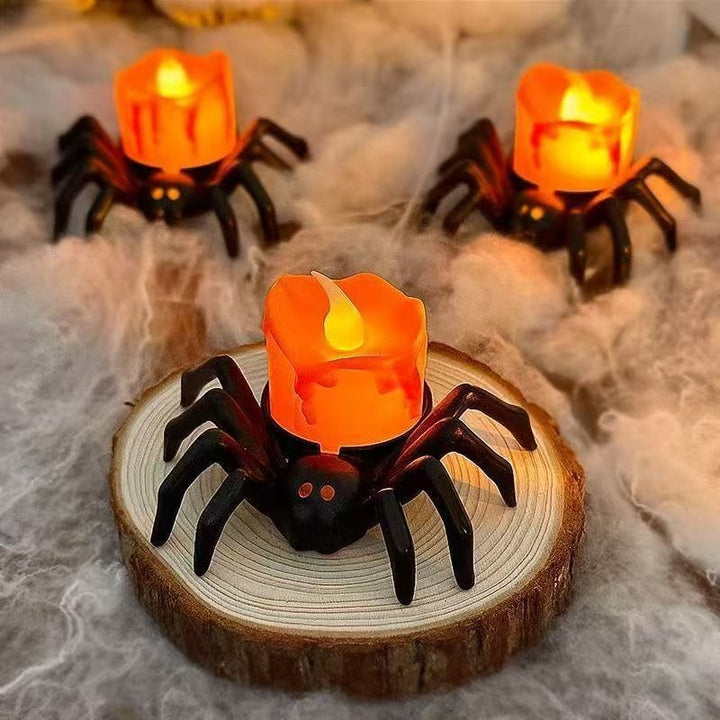 Halloween Giant Spider Lights with LED Glowing Eyes and Candle Flame for Party Decoration