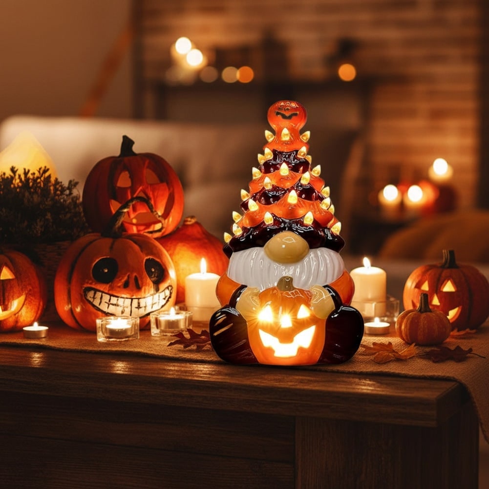 Halloween Gnome Blow Up Decorations with Jack O Lantern LED Lights for Garage Door and Party