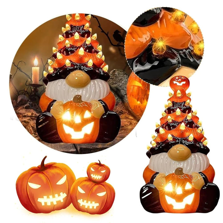 Halloween Gnome Blow Up Decorations with Jack O Lantern LED Lights for Garage Door and Party