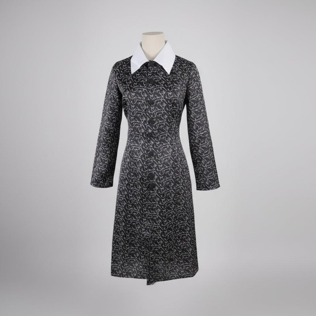 Halloween Gothic Dress Plus Size Costume with White Collar and Long Sleeves