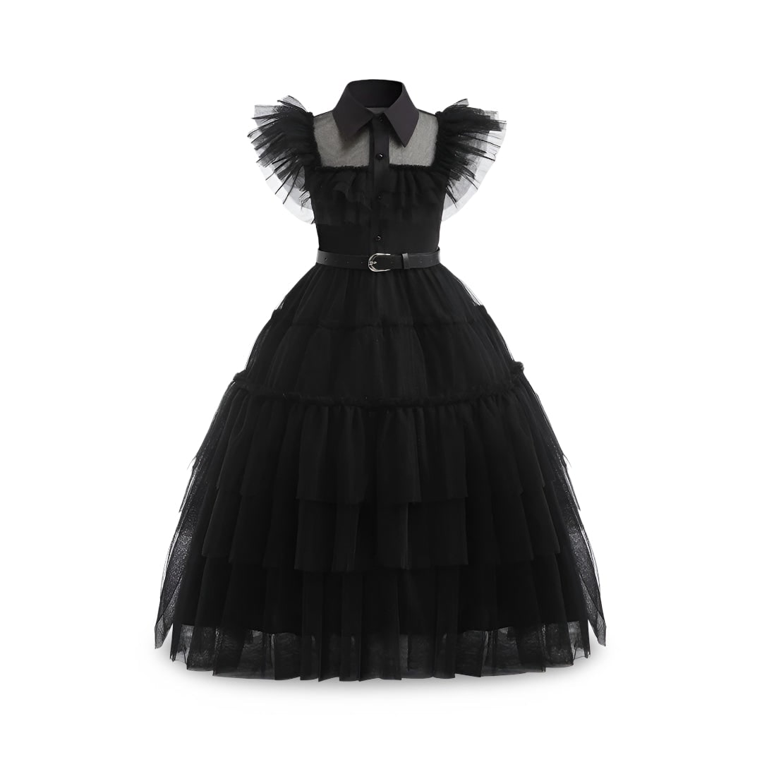 Halloween gothic schoolgirl Costume with Tiered Tulle Skirt Wig Socks and Accessories Set