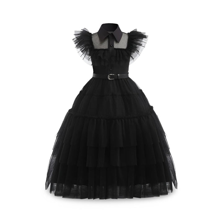 Halloween gothic schoolgirl Costume with Tiered Tulle Skirt Wig Socks and Accessories Set