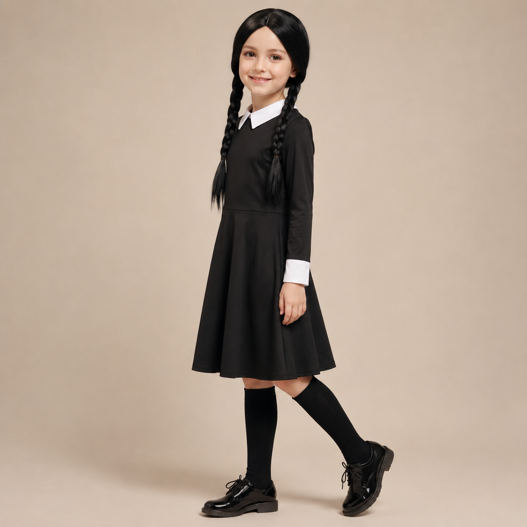 Halloween gothic schoolgirl Family Costume Outfit with Braided and Pointed Collar