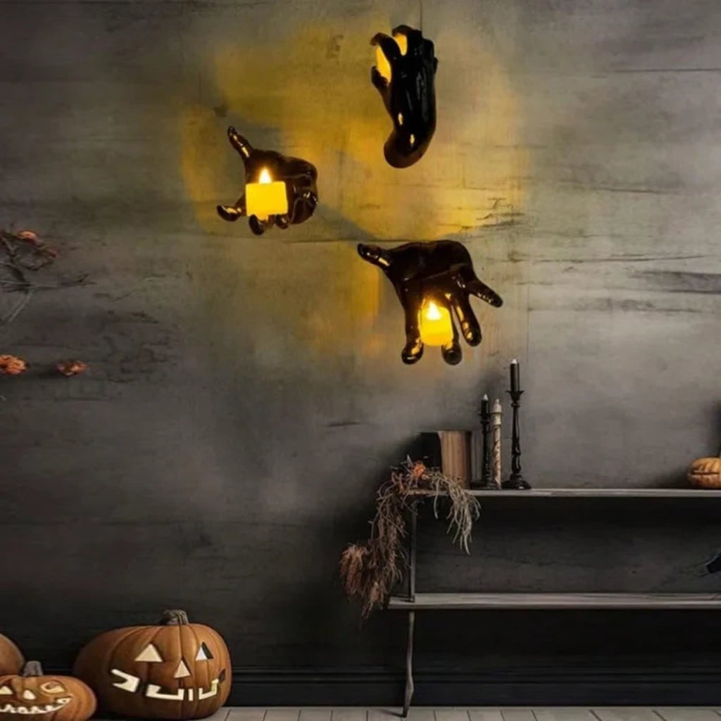 Halloween Gothic Wall Decor 3D Hand Candle Holders for Bathroom Dining Room Kitchen