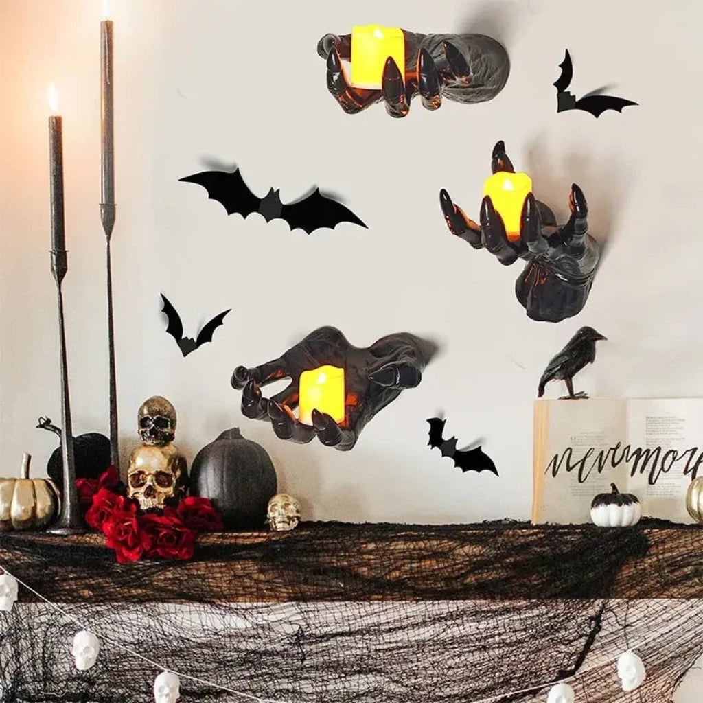 Halloween Gothic Wall Decor 3D Hand Candle Holders for Bathroom Dining Room Kitchen