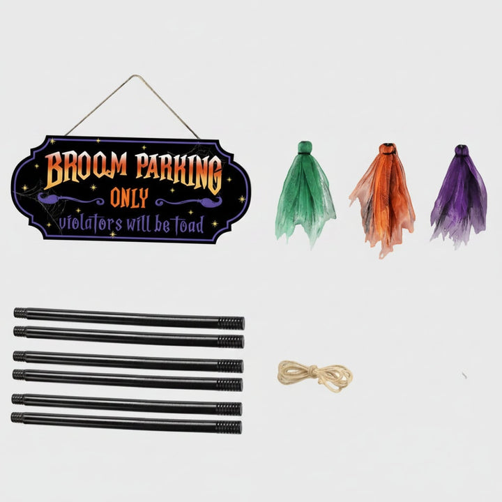 Halloween Hanging Decoration Sign with Broom Parking Design for Outdoor Yard Decor