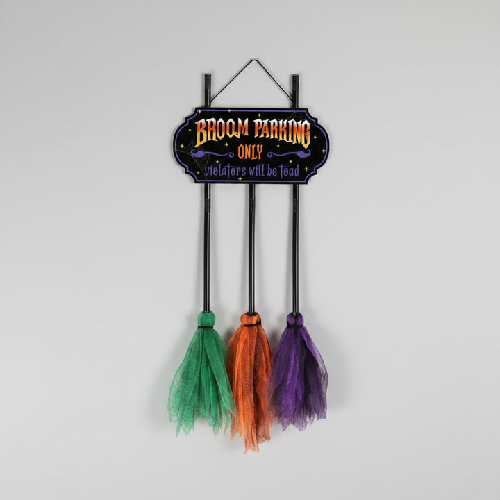Halloween Hanging Decoration Sign with Broom Parking Design for Outdoor Yard Decor