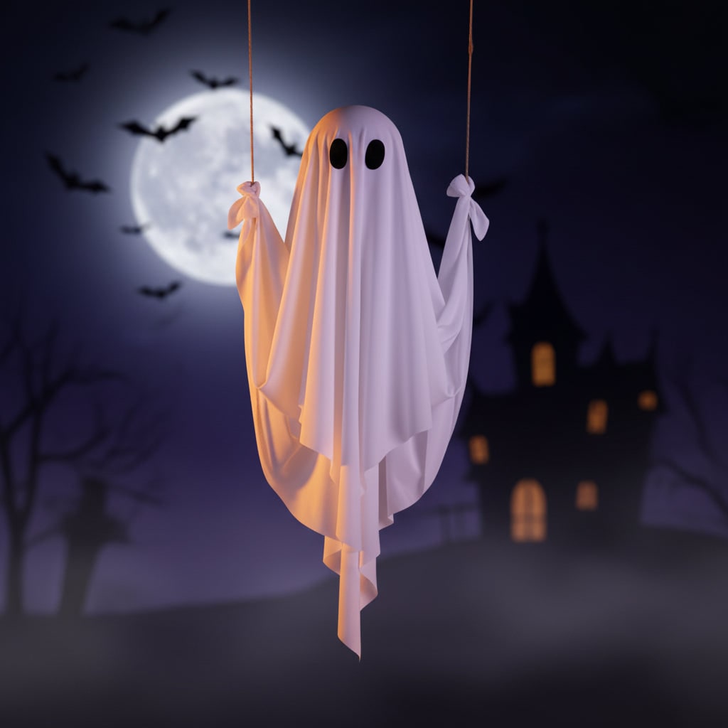 Halloween Hanging Ghost Decoration with LED Light Swing for Outdoor Yard Party Decor