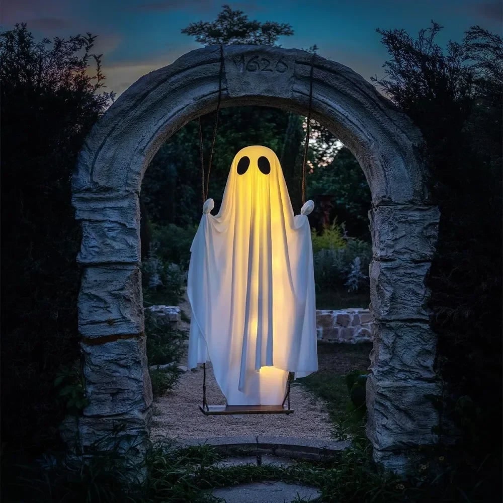 Halloween Hanging Ghost Decoration with LED Light Up and Remote Control for Yard