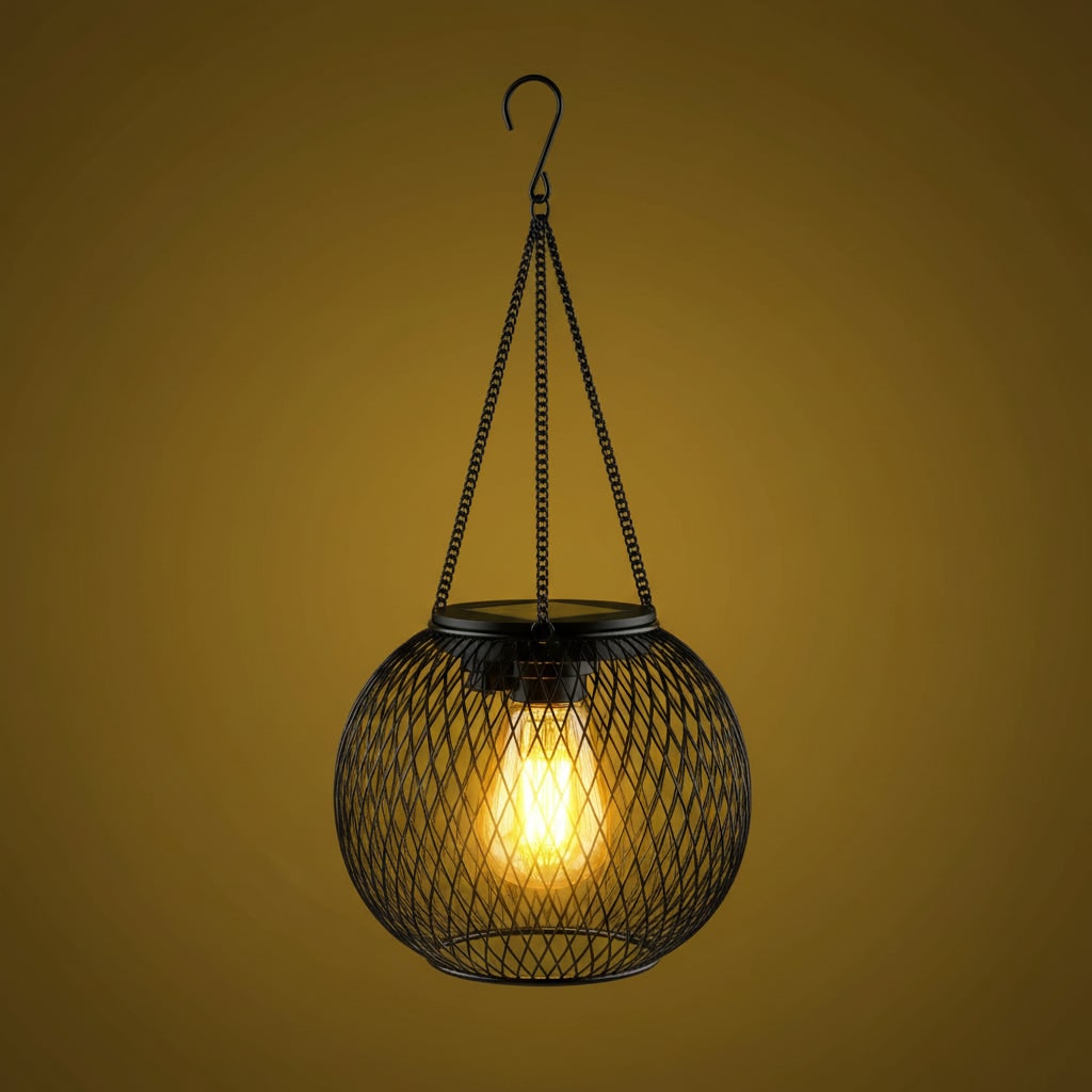 Halloween Hanging Solar Lantern Outdoor Lights with Black Metal Mesh Globe for Yard Decoration